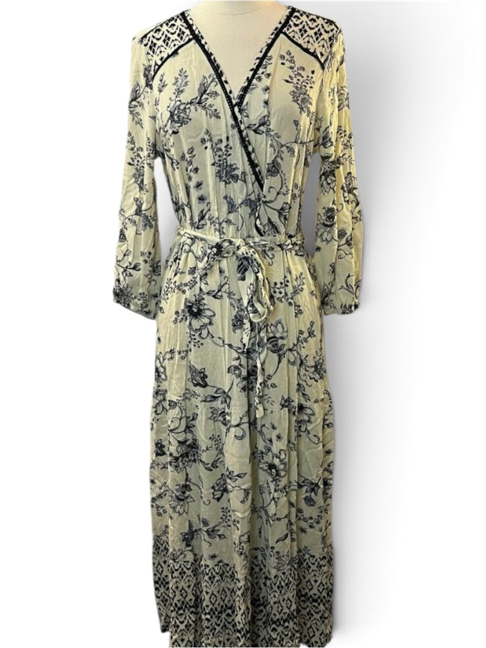 Knox Rose Cream Maxi Dress with Black Floral Print, bohemian beauty
